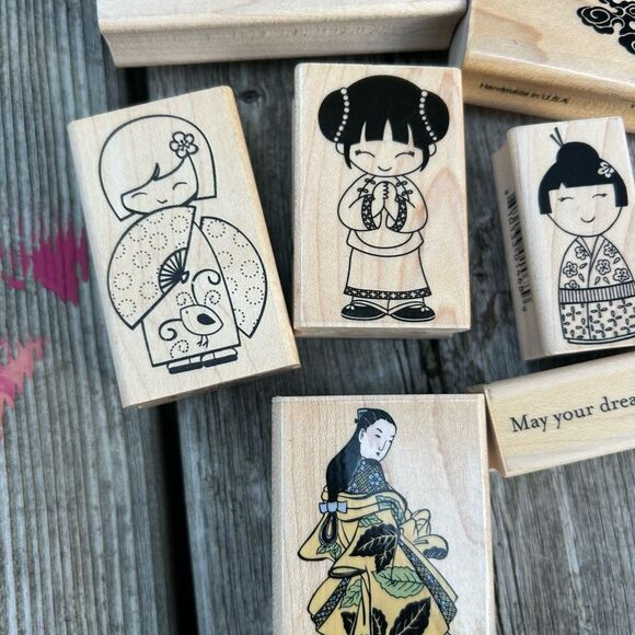 Vintage Asian-Inspired Wooden Stamp Set - Picture 4 of 16